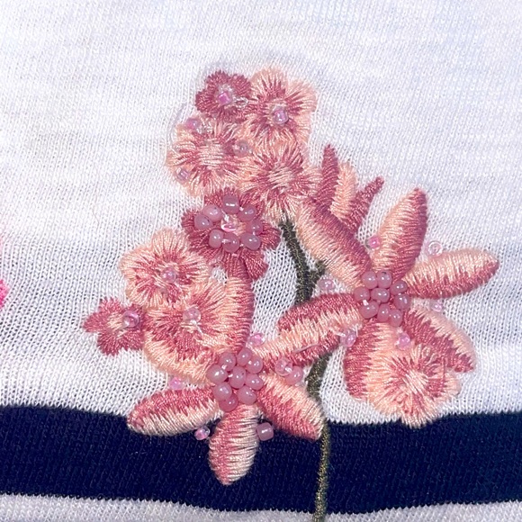 NWT Talbots Small 3 Quarter Sleeve striped blouse with floral embroidery - Picture 4 of 11